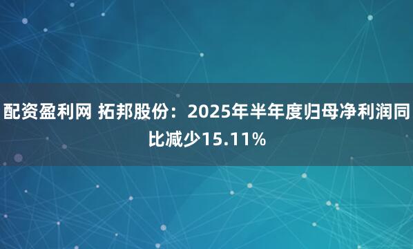 配资盈利网 拓邦股份：2025年半年度归母净利润同比减少15.11%